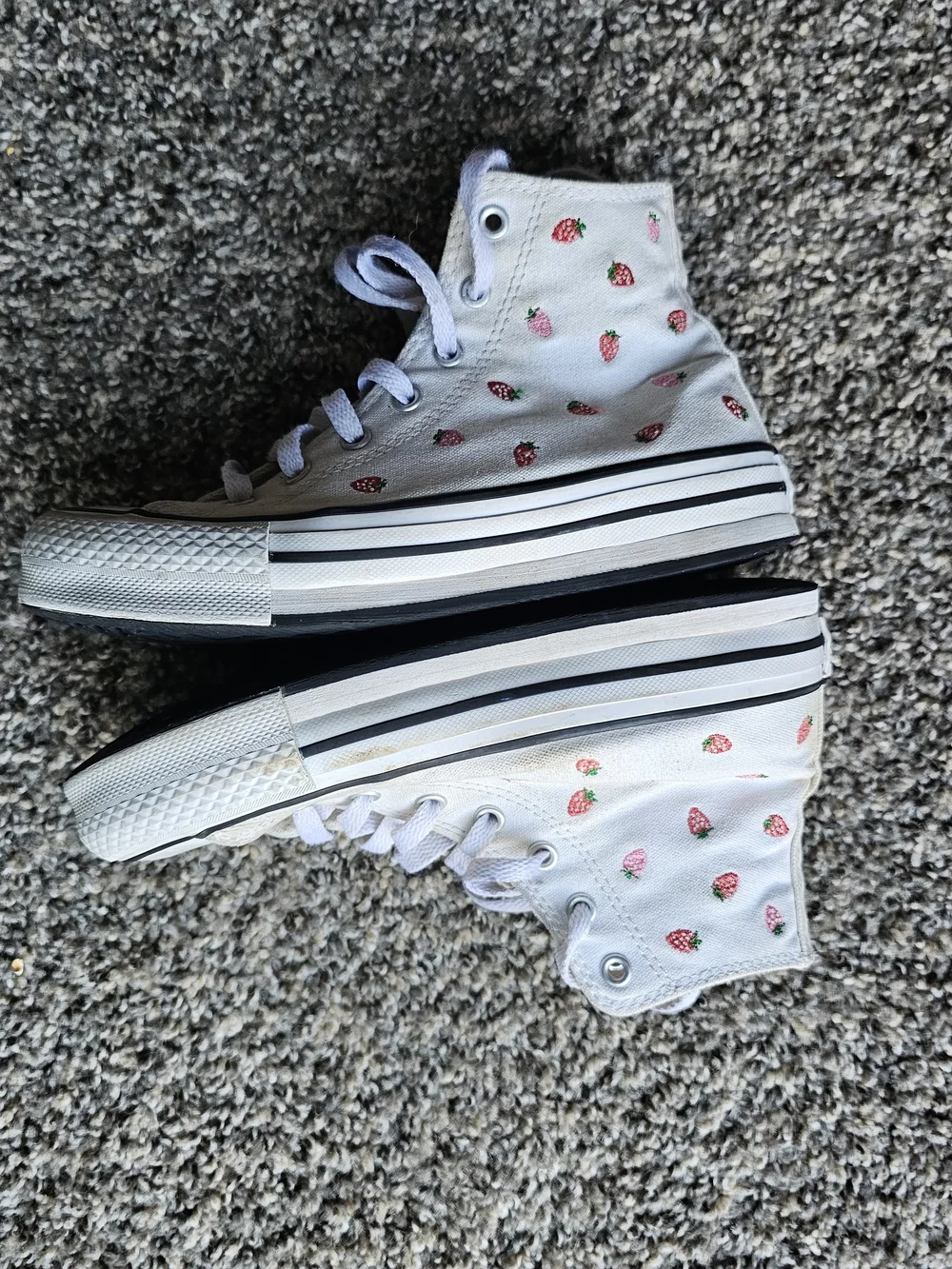 Converse White High-Top  Sneakers with Pink & Red Strawberry Print 3.5